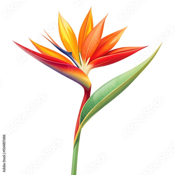 Fototapeta A striking bird of paradise flower, isolated on transparent background, showcasing its vibrant orange and yellow petals