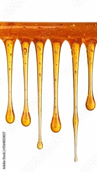 Fototapeta Amber Resin Dripping Against A Clean White Background in Close-Up Studio Shot