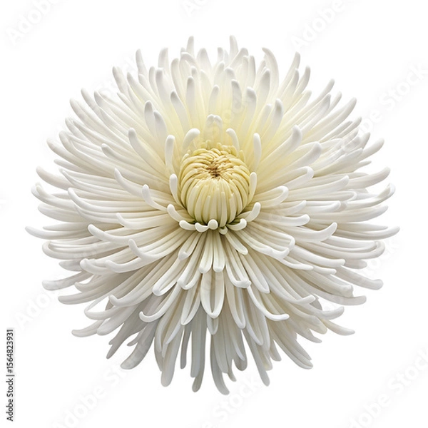 Fototapeta A delicate white chrysanthemum flower with many petals is isolated on transparent background