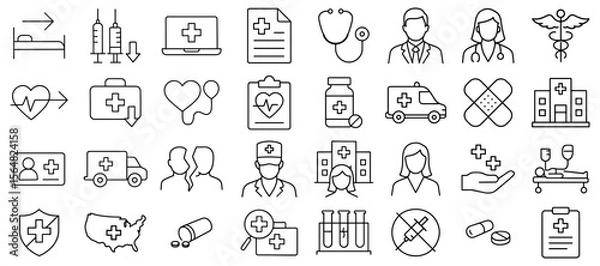 Fototapeta Healthcare Inequality outline icons seamless pattern background vector for web