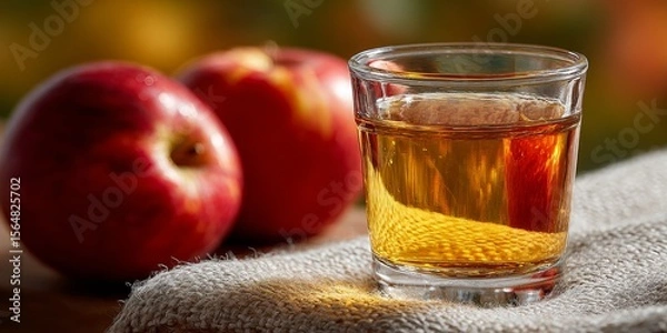 Obraz Seasonal beverage scene with apples and warm light evokes autumn harvest, cozy gatherings, and rustic food and drink marketing