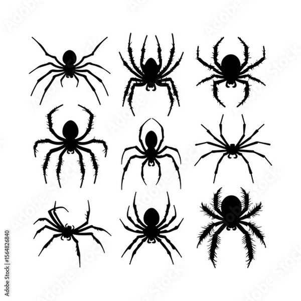 Obraz Spider Black Silhouettes Set Clipart White Background