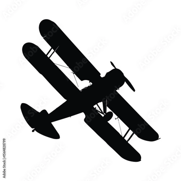 Fototapeta A Biplane Silhouette Vector on White Background