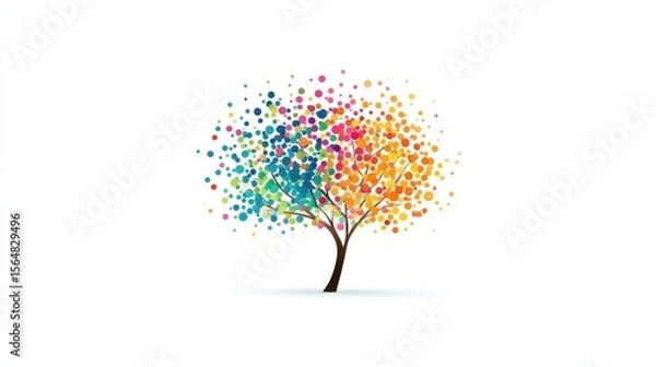 Obraz Vibrant Tree with Polka Dot Leaves in Cool and Warm Colors