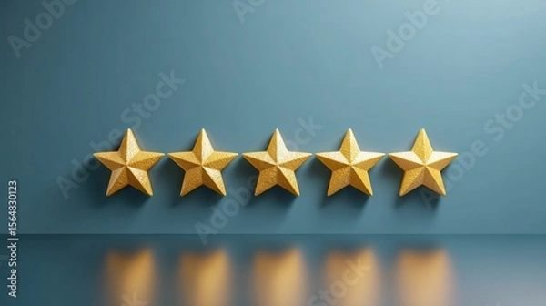 Obraz High-quality photo of five gold star rate review customer experience quality service excellent feedback concept on best rating satisfaction background with flat design ranking icon.