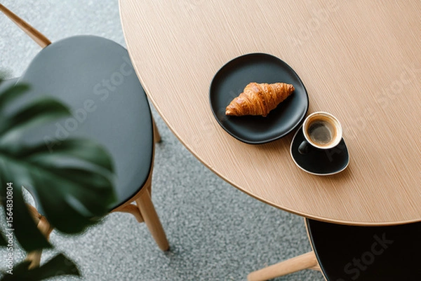 Fototapeta Delicious and elegant breakfast of a croissant and a coffee