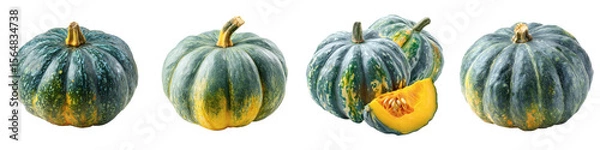 Fototapeta Japanese Kabocha Squash Still Life, Autumnal Ingredient on Display for Culinary Use, PNG set with transparent background