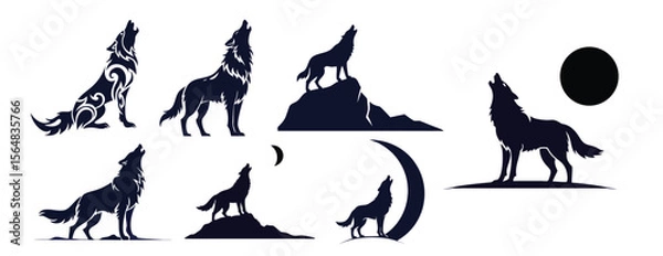 Fototapeta Wolf howling silhouette vector set illustration design for logo icon tattoo and graphic design element