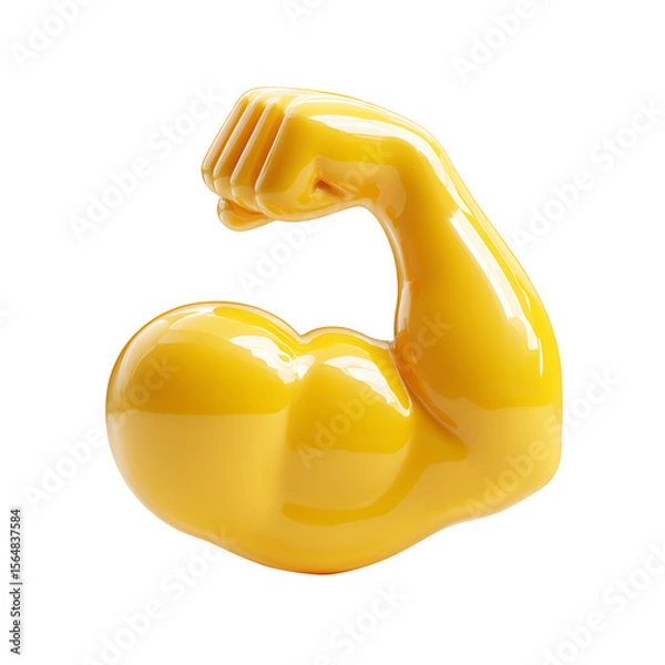 Fototapeta Glossy Yellow Arm Flexing Bicep Emoji on transparent background.