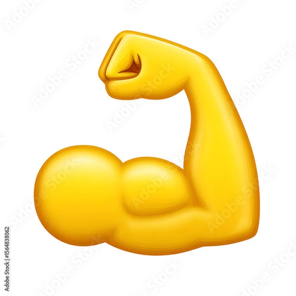 Fototapeta Glossy Yellow Arm Flexing Bicep Emoji on transparent background.
