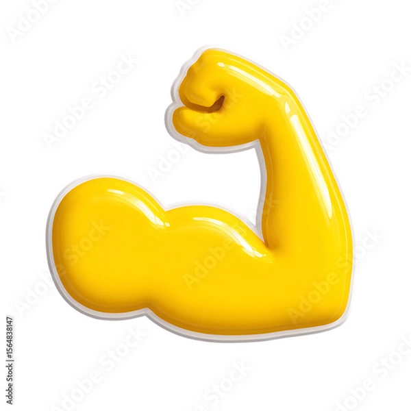 Fototapeta Glossy Yellow Arm Flexing Bicep Emoji on transparent background.