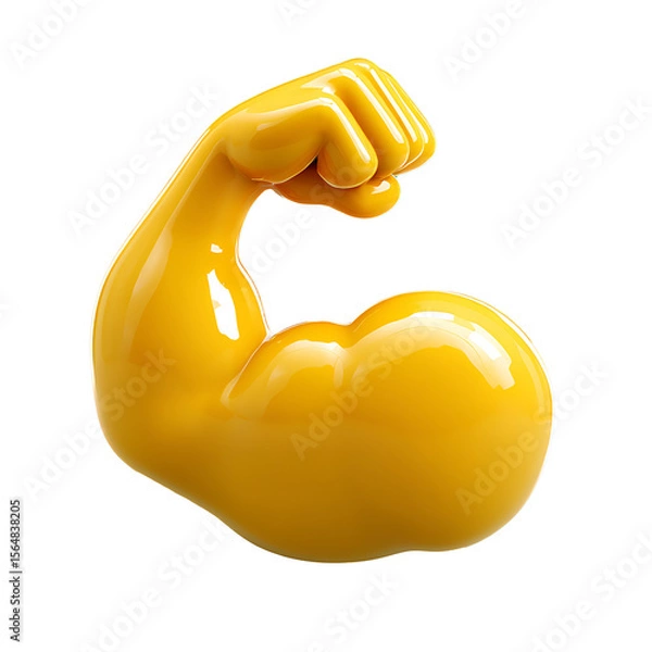 Fototapeta Glossy Yellow Arm Flexing Bicep Emoji on transparent background.