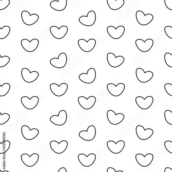 Fototapeta Repeating vector pattern of a bunch of rounded hearts. Sketch. Endless pattern. Seamless romantic ornament. Isolated colorless background. Doodle style. Romantic symbols of love. Idea for web design.