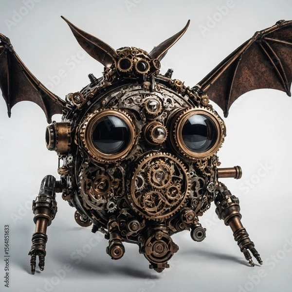 Obraz A steampunk-style bat with gears and goggles on white



