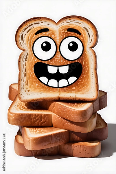 Fototapeta Toast slices stacked, forming a happy face.
