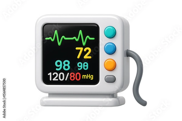 Fototapeta 3D Medical Monitor Icon with Heartbeat Display Isolated on a Transparent Background