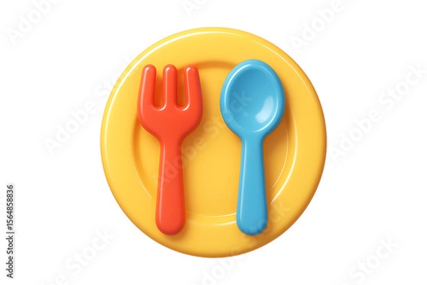 Fototapeta Colorful 3D Cutlery and Plate Icon Isolated on a Transparent Background