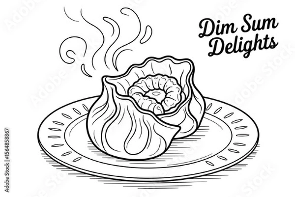 Fototapeta Steaming dim sum, a delicious dish on a plate.
