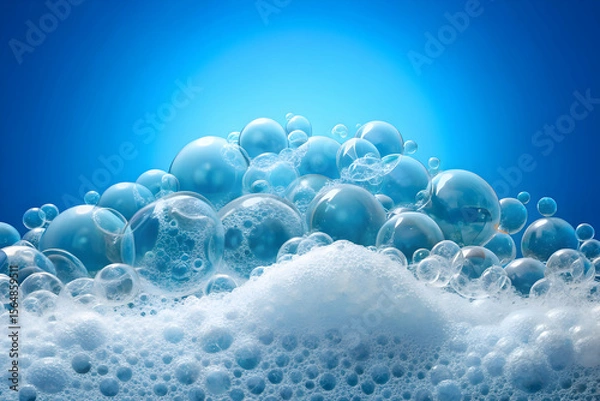 Obraz Soap foam texture with bubbles isolated on white background