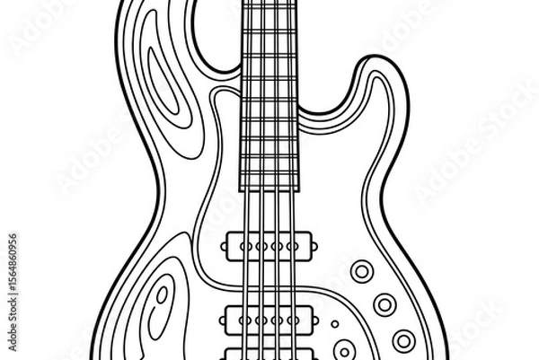 Fototapeta A bass guitar, outlined in black.

