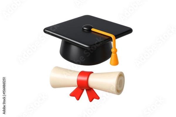 Fototapeta 3D Graduation Cap with Diploma Scroll Icon Isolated on a Transparent Background