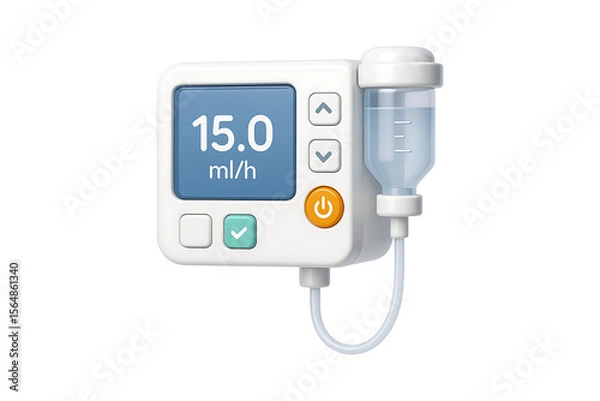 Fototapeta 3D Infusion Pump Icon with IV Drip Isolated on a Transparent Background