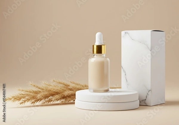 Obraz Clean and luxurious serum bottle presentation with a matching marble product box.