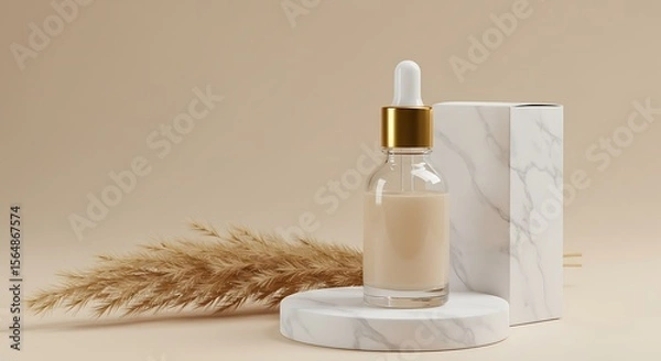 Obraz Sophisticated cosmetic bottle and box, styled with natural elements for advertising