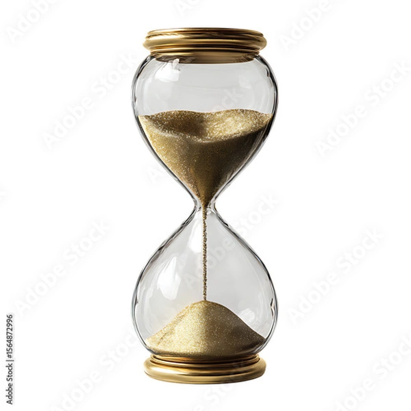 Obraz High quality photo of elegant gold hourglass with shimmering sand flowing isolated on transparent background.