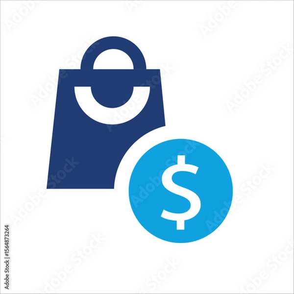 Fototapeta Business and commerce UI elements for web, app, banner, and print design. Blue financial and shopping icons with dollar signs, price tags, discounts, charts, invoices, and calculators.