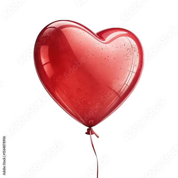 Fototapeta Glossy red heart shaped balloon with red ribbon isolated on transparent background.