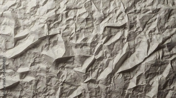 Fototapeta Paper, poster, background, texture — a white, crumpled, creased and glued surface with visible wrinkles and folds, evoking a realistic tactile feel, ideal for design mockups, grunge effects, or artist