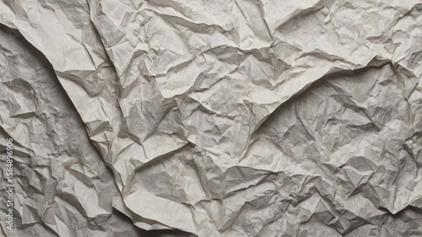 Fototapeta Paper, poster, background, texture — a white, crumpled, creased and glued surface with visible wrinkles and folds, evoking a realistic tactile feel, ideal for design mockups, grunge effects, or artist