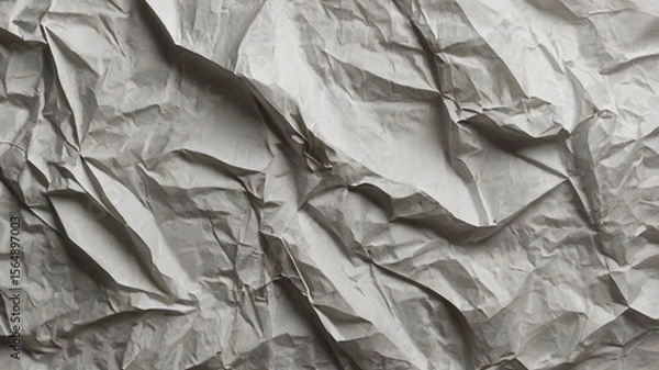Fototapeta Paper, poster, background, texture — a white, crumpled, creased and glued surface with visible wrinkles and folds, evoking a realistic tactile feel, ideal for design mockups, grunge effects, or artist