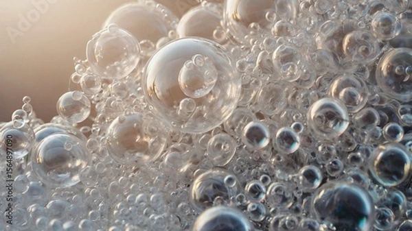 Fototapeta Foam, bubbles, soap, abstract, white — this light, airy texture captures a dreamy and ethereal aesthetic. Ideal for clean-themed visuals, skincare design, or purity concepts in creative digital compos