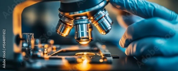 Obraz Researcher using a microscope to analyze cells in a medical lab, Generative AI