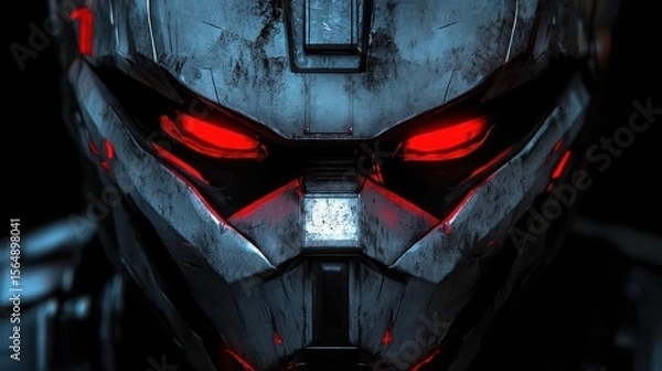 Fototapeta Glowing Red Eyes of a Combat Robot