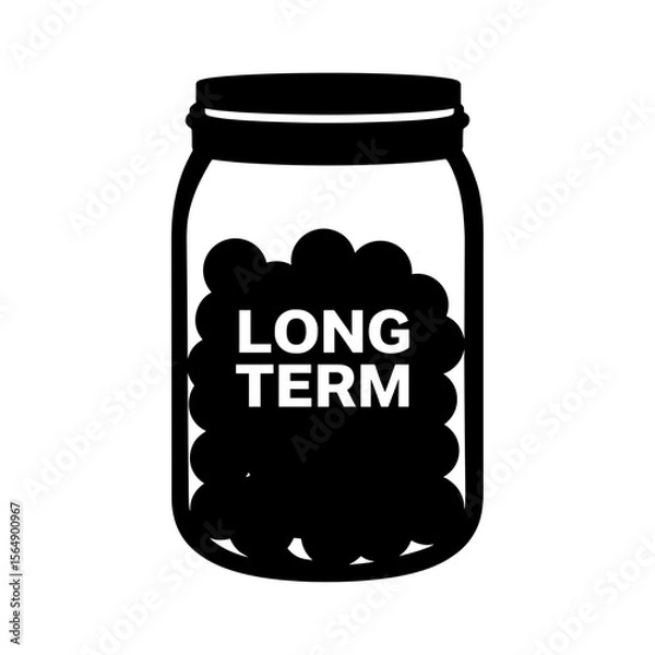 Fototapeta Silhouette of coin jar labeled "Long-Term", future financial planning concept