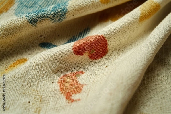 Obraz Dirty food mark on clothes: Close-up of food stains on a shirt, preparing for cleaning before laundry, Generative AI