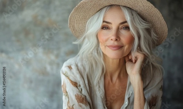 Obraz Beautiful senior woman in casuals, enjoying a comfortable day in a relaxed outfit while radiating confidence and grace, Generative AI