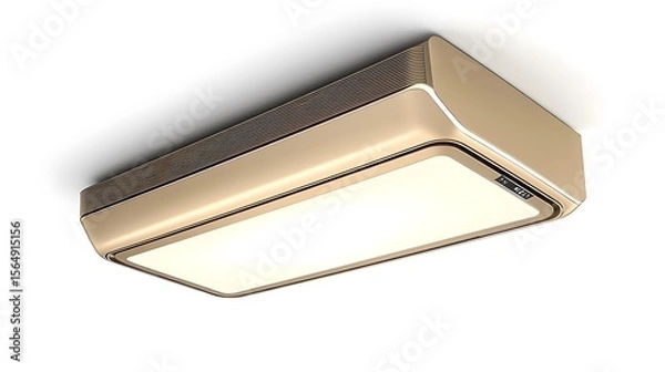 Fototapeta A rectangular ceiling light fixture with gold trim mounted on a white ceiling
