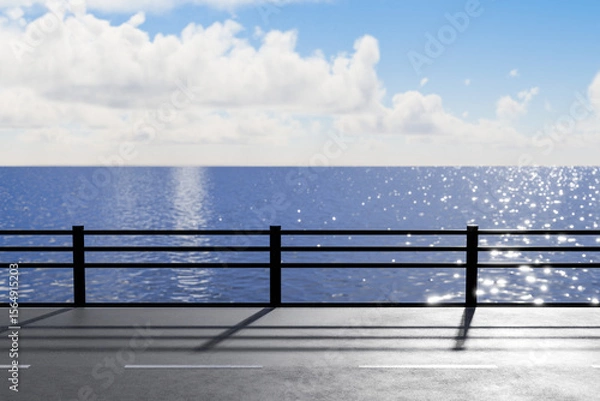 Obraz キラキラ光るガードレールのある海沿いの道
