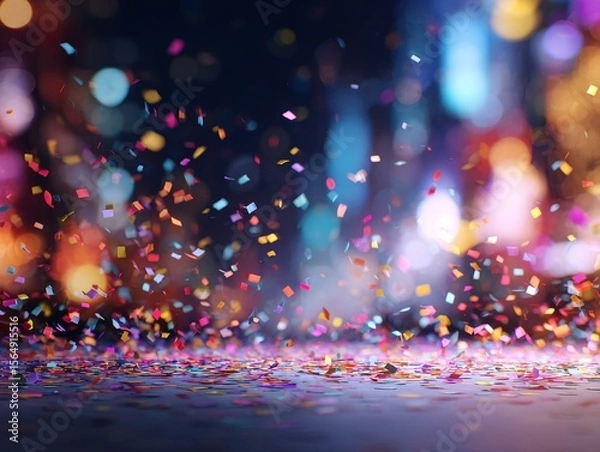 Fototapeta Celebration and colorful confetti party. Blur abstract background copy space Generated image
