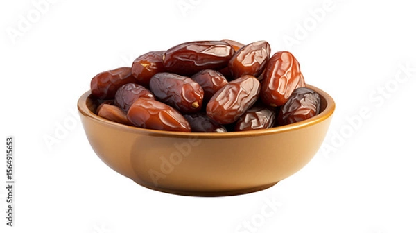 Fototapeta Fresh, sweet dates are piled high in a simple bowl isolated on transparent background, ready to be enjoyed as a healthy snack.
