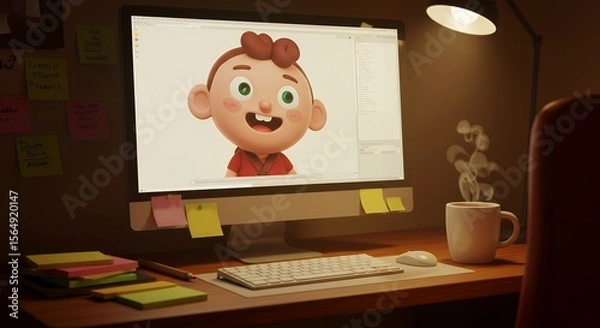 Obraz Cartoon character on computer screen