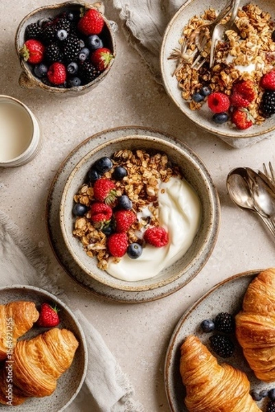 Fototapeta Minimal aesthetic food and lifestyle flat lay with natural light