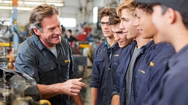 Fototapeta Mechanic Instructor with Apprentices