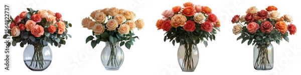 Fototapeta Bouquet of flowers blooming in a vase on a transparent background