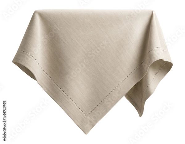 Fototapeta A simple beige linen tablecloth with a hemstitch border, suitable for a minimalist-style brunch in a city apartment.