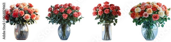 Fototapeta Bouquet of roses in a vase in PNG format on a transparent background